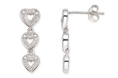 14K White Gold Diamond Triple Heart Earrings
