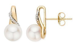 7-7.5mm Cultured Freshwater Pearl14K White and Yellow Gold Earrings