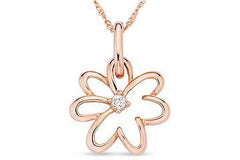 14K Pink Gold and Diamond Flower Pendant w/Chain